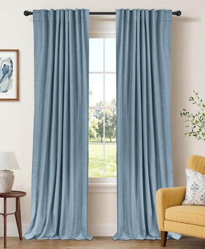 Linen Total Blackout Curtains for Bedroom Living Room 84 Inch, Cream