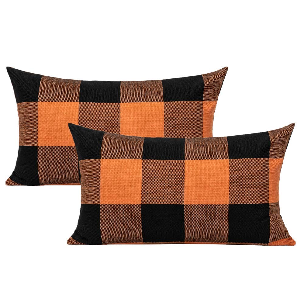 VAKADO Outdoor Plaid Throw Pillow Covers 18x18 Set of 2, Black & White
