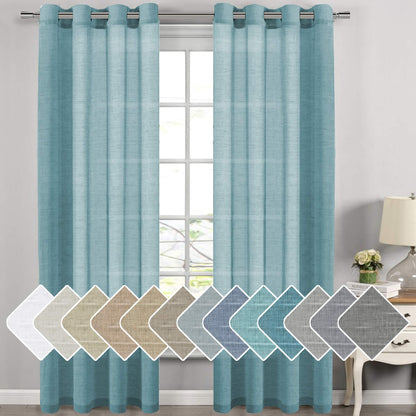 H.VERSAILTEX Natural Linen Sheer Curtains 84" 2 Panels Grommet