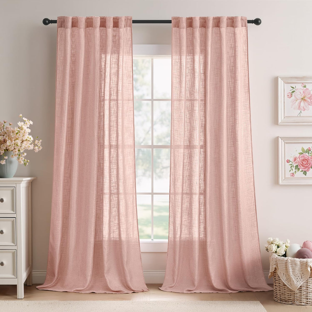 MIULEE Natural White Linen Curtains 52x84 Inch Long for Bedroom Living Room