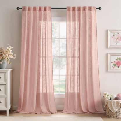 MIULEE Natural White Linen Curtains 52x84 Inch Long for Bedroom Living Room