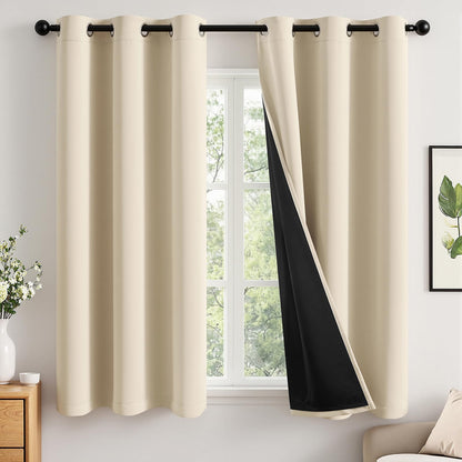 MIULEE Cream 100% Blackout Curtains for Bedroom 40x63 Inch Long