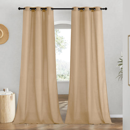 NICETOWN Natural Linen Curtains 84 inch Long 2 Panels Set, Grommet Top Thick Linen Burlap Semi Sheer Vertical Drapes Privacy Assured with Light Filtering for Bedroom/Living Room, W55 x L84