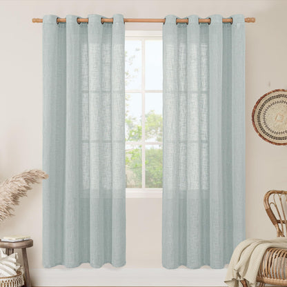 LAMIT Cream Ivory Linen Semi Sheer Curtains 84 inch Length for Bedroom