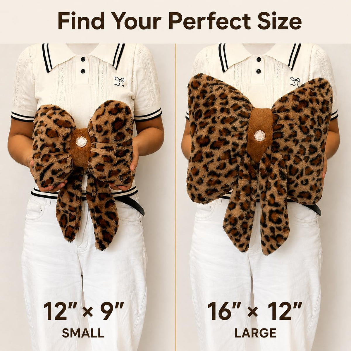 Leopard Print Bow Pillow 12x9 Inch Plush Accent Pillow Room Decor
