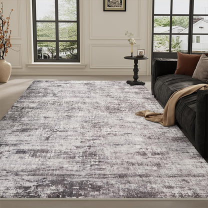 8x10 Pink Gray Washable Area Rug for Living Room, Vintage Print