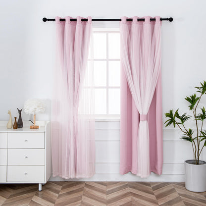INLINAS Blackout Curtains with Sheer Overlay, Beige, 52x84 Inches