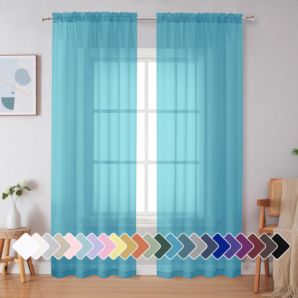 Simplebrand Black Sheer Curtains 84 Inches Long 2 Panels for Living Room
