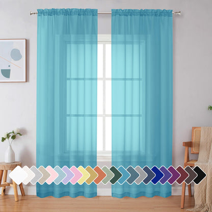 Simplebrand Black Sheer Curtains 84 Inches Long 2 Panels for Living Room
