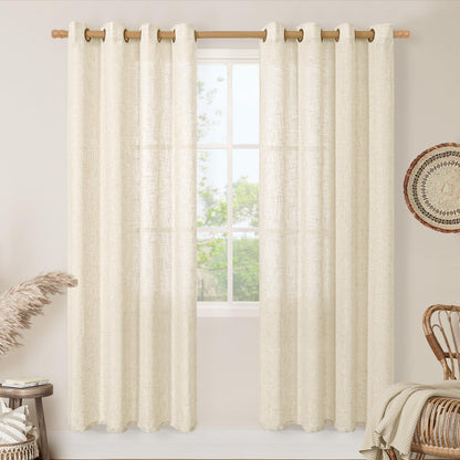 LAMIT Cream Ivory Linen Semi Sheer Curtains 84 inch Length for Bedroom