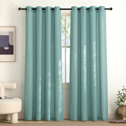 NICETOWN Natural Linen Curtains 84 inch Long 2 Panels Set, Grommet Top Thick Linen Burlap Semi Sheer Vertical Drapes Privacy Assured with Light Filtering for Bedroom/Living Room, W55 x L84