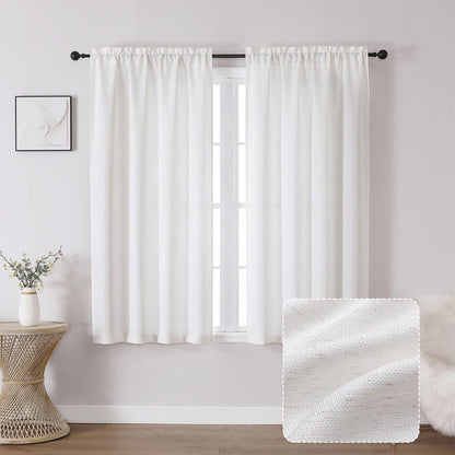 Chyhomenyc White Curtains 45 Inch Length 2 Panels, Faux Linen Textured