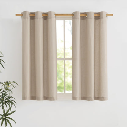 NICETOWN Natural Linen Curtains 84 inch Long 2 Panels Set, Grommet Top Thick Linen Burlap Semi Sheer Vertical Drapes Privacy Assured with Light Filtering for Bedroom/Living Room, W55 x L84