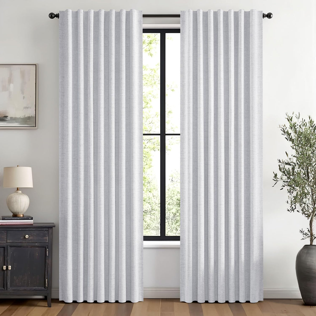 MIULEE 100% Blackout Linen Curtains for Bedroom 42 x 84 Inch Ivory 2 Panels