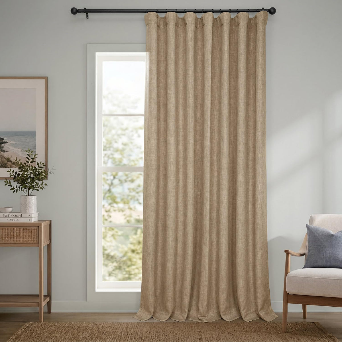 Faux Linen Curtains for Living Room (1 Panel) - 50W X 108L, Birch Taupe