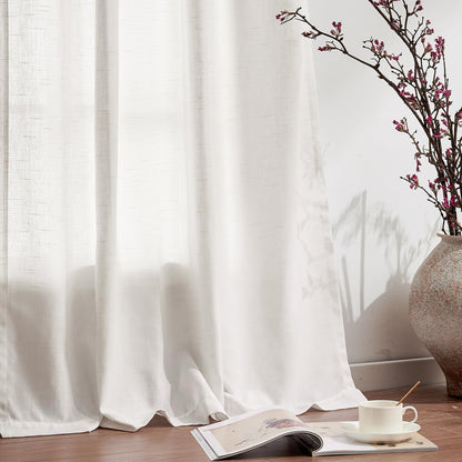 jinchan Linen Curtains Light Filtering Back Tab 50x96 Inch 2 Panels Beige