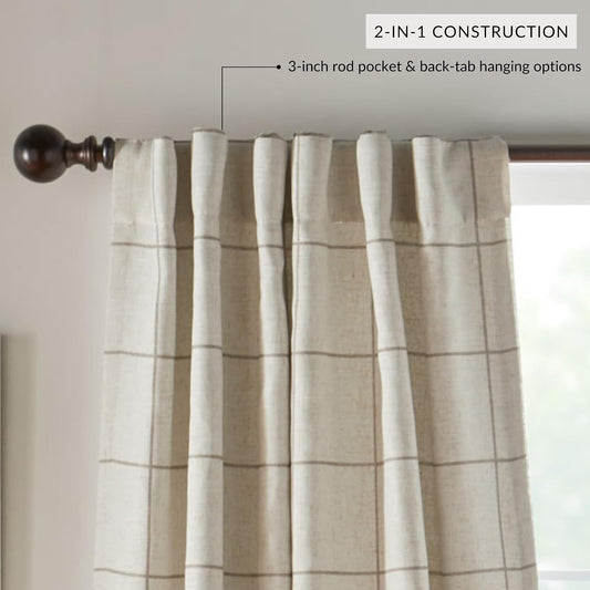 Brighton Windowpane Plaid Blackout Window Curtain Panel, Linen - 52" W x 84" L