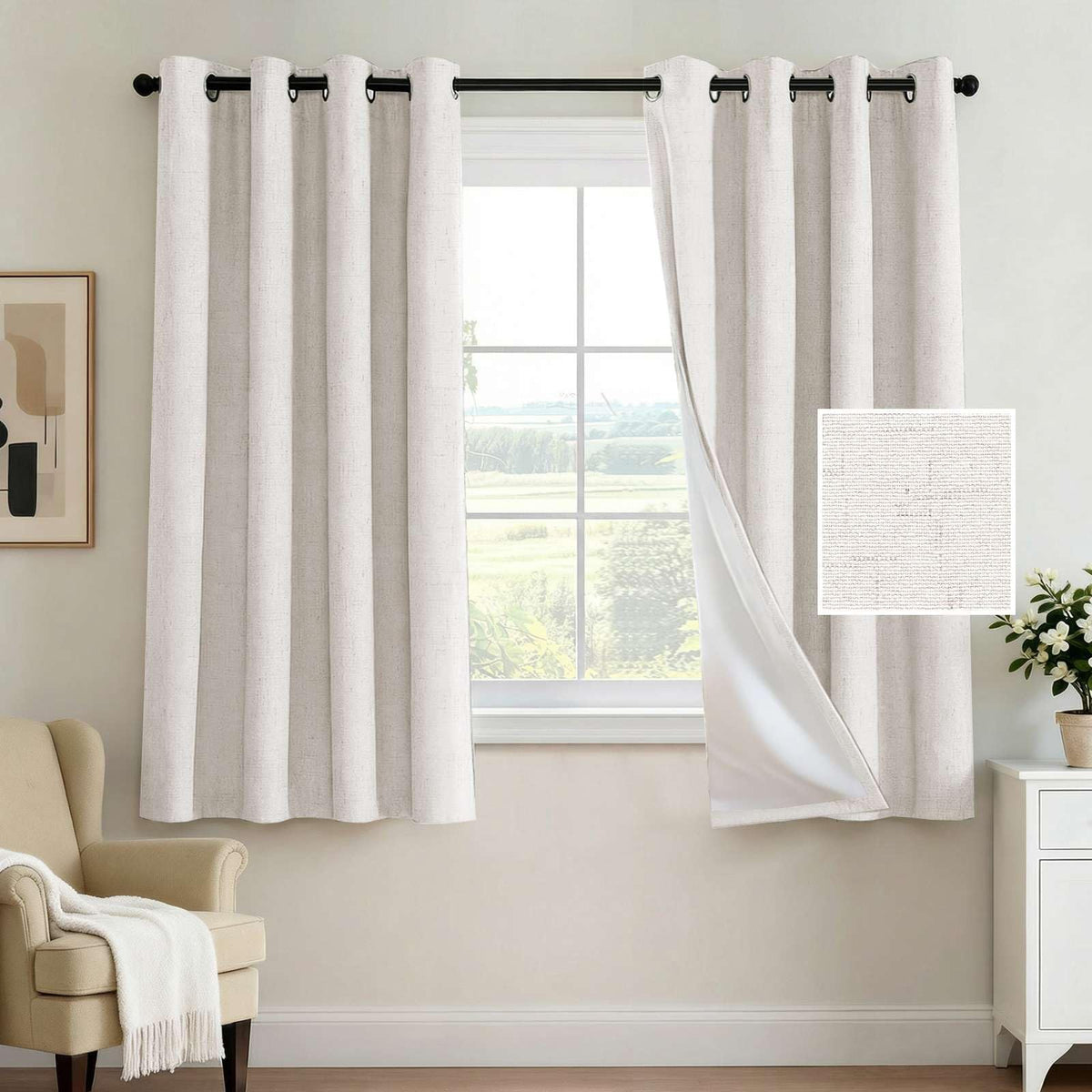 H.VERSAILTEX 100% Blackout Curtains for Bedroom 84 Inches Long Grommet Linen Face Full Light Blocking Curtain Drapes for Living Room Thermal Linen Look Curtains 2 Panels Set, 52" W x 84" L, Navy