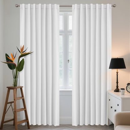 Joydeco Blackout Curtains for Bedroom, Black out curtains 96 inch long 2 Panels, Long Black Drapes with Rod Pocket Back Tab, Room Darkening Noise Reducing & Wrinkle-Free Drapes for Living Room Windows