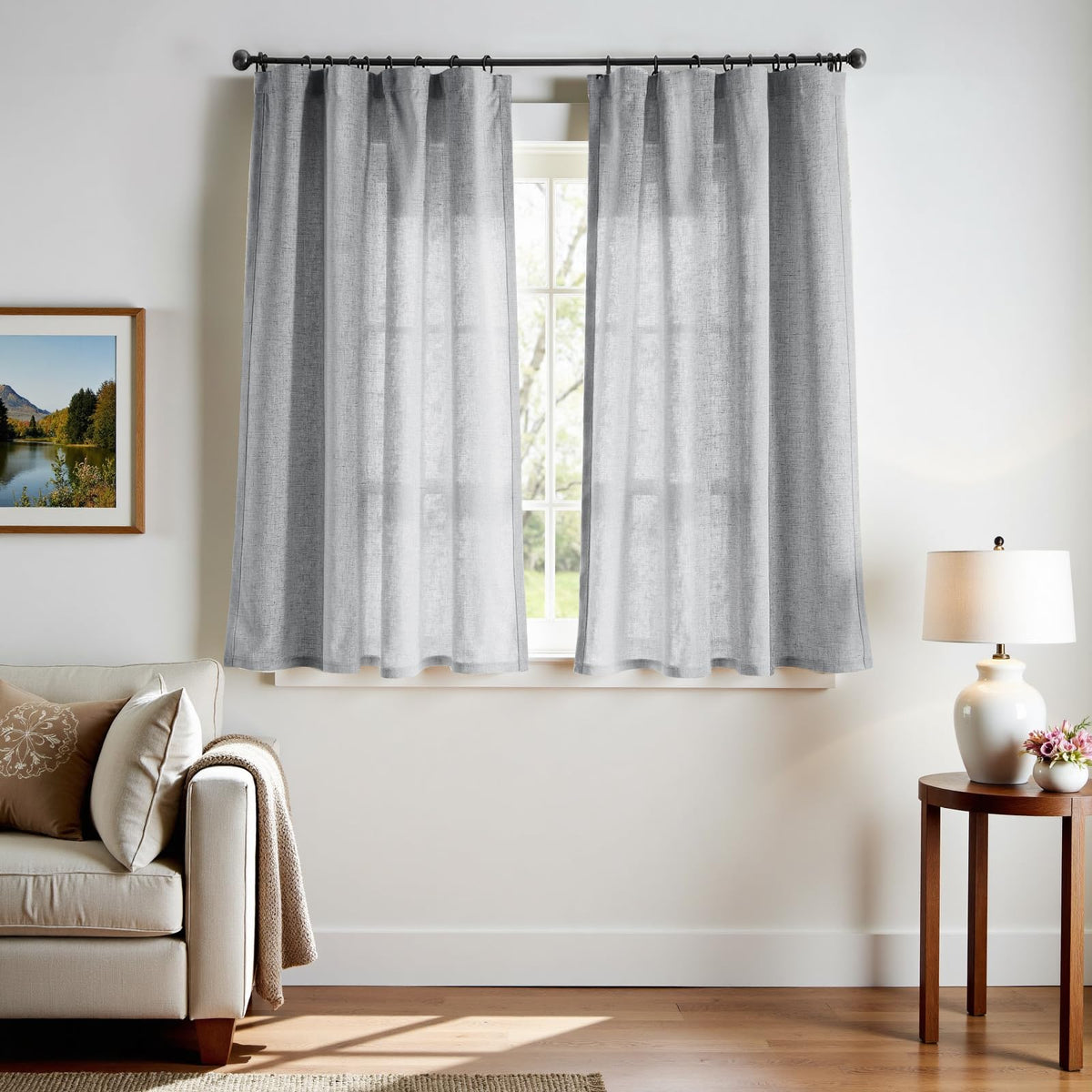 jinchan Linen Curtains Light Filtering Back Tab 50x96 Inch 2 Panels Beige
