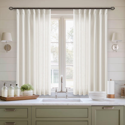 TWODRAPES Natural Pinch Pleated Linen Semi Sheer 84 Inch Curtains 2 Panels