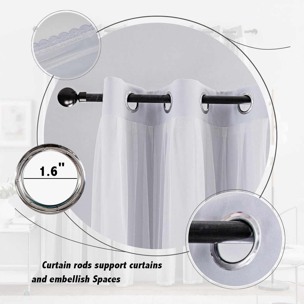 Anytime Double Layer Blackout Curtains 2 Panels，52Wx84L，Greyish White