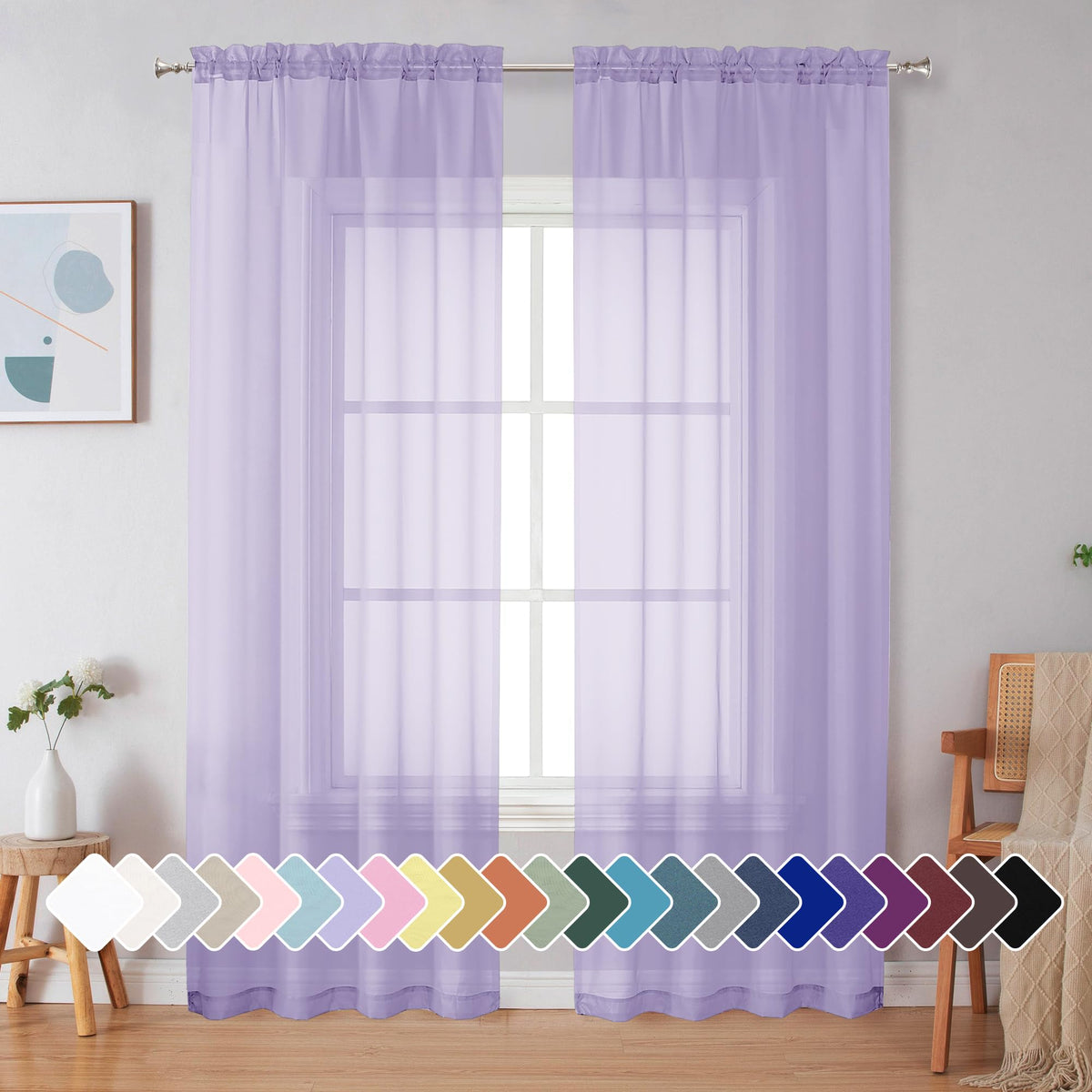 Simplebrand Black Sheer Curtains 84 Inches Long 2 Panels for Living Room