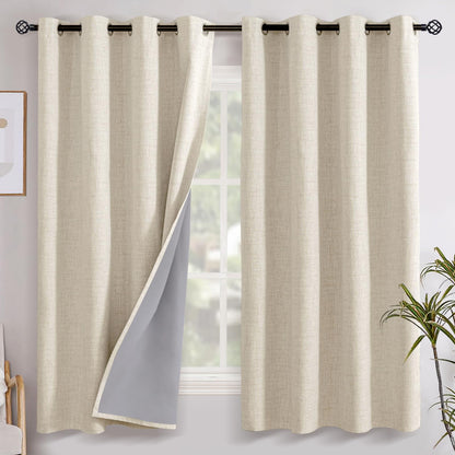 YoungsTex Linen Blackout Curtains 63 Inch Length Bedroom Beige Darkening