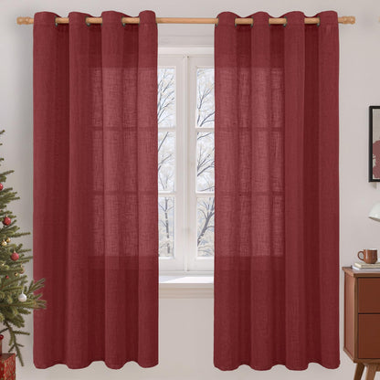 LAMIT Cream Ivory Linen Semi Sheer Curtains 84 inch Length for Bedroom