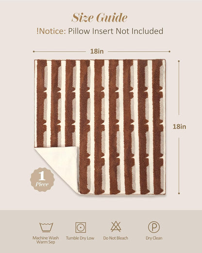 Fall Embroidered Throw Pillow Cover 18x18 Inch, Brown Striped