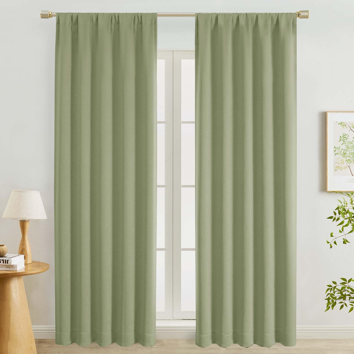 Lecloud Sage Green Room Darkening Curtains 54 Inch Length 2 Panels, Window Curtains for Bedroom, Energy Thermal Insulating Rod Pocket Curtain Drapes for Small Window, 40" W x 54" L