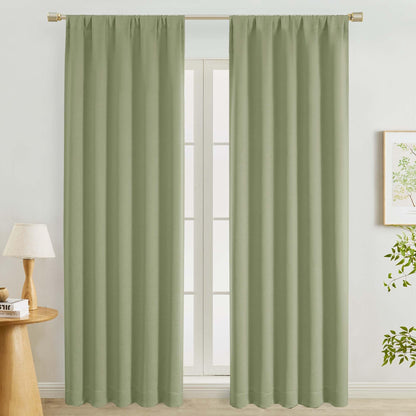 Lecloud Sage Green Room Darkening Curtains 54 Inch Length 2 Panels, Window Curtains for Bedroom, Energy Thermal Insulating Rod Pocket Curtain Drapes for Small Window, 40" W x 54" L