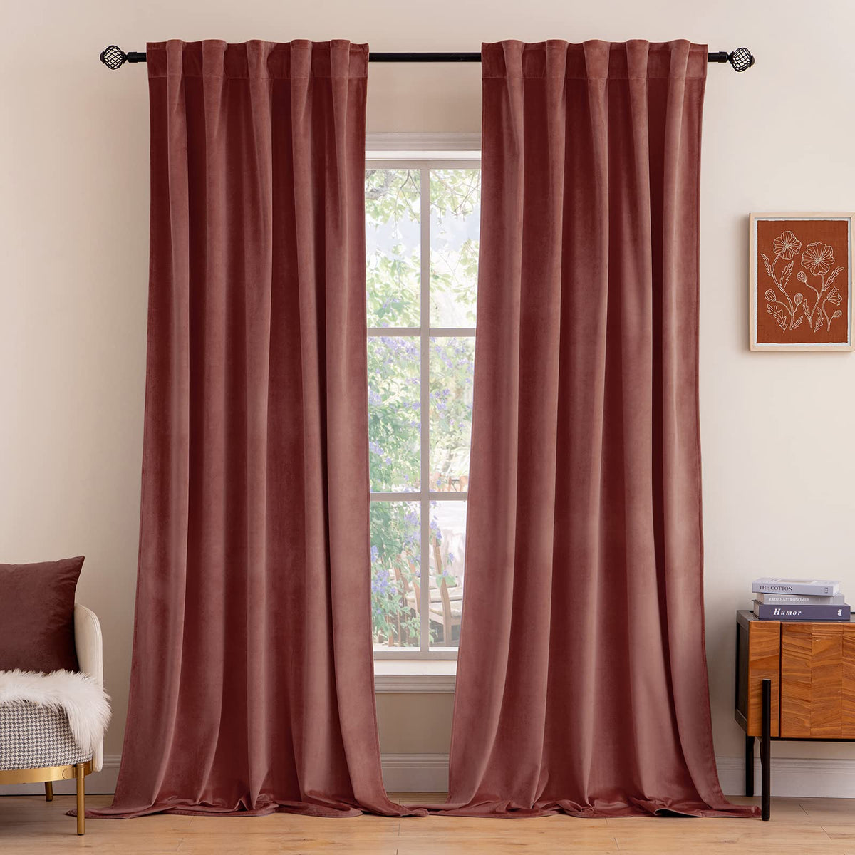 MIULEE Velvet Curtains 52x84 inches 2 Panels Olive Green Blackout Curtains