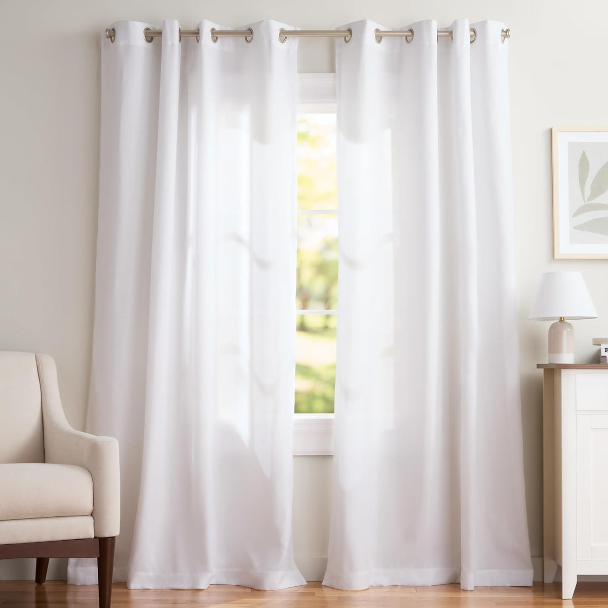 Exclusive Home Loha Linen Grommet Top Curtain Panel Pair, 84"x54", Winter White