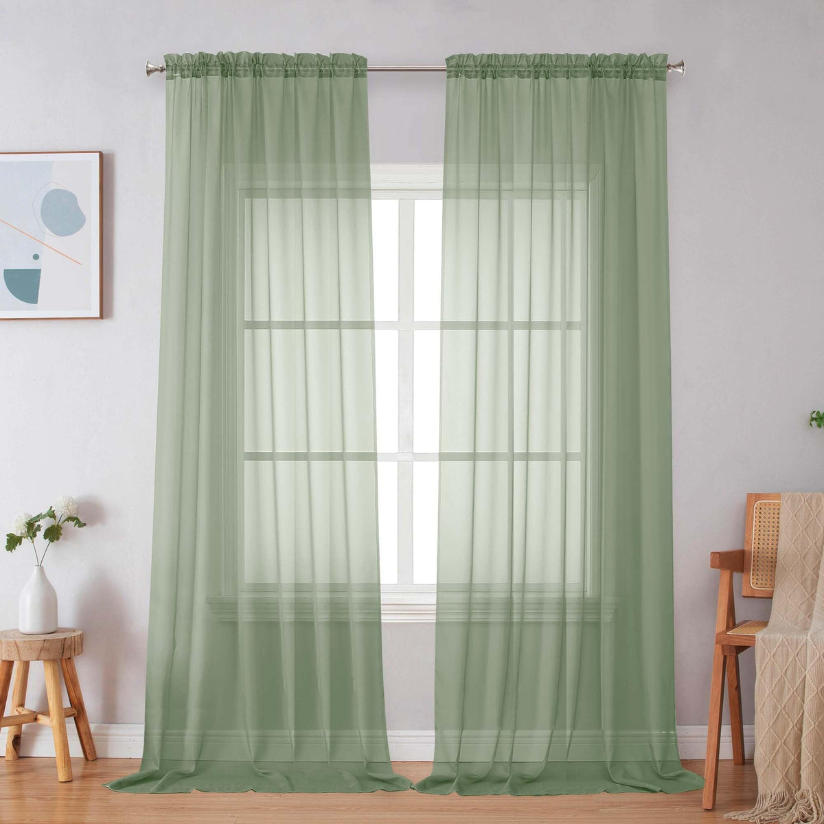 Simplebrand Black Sheer Curtains 84 Inches Long 2 Panels for Living Room