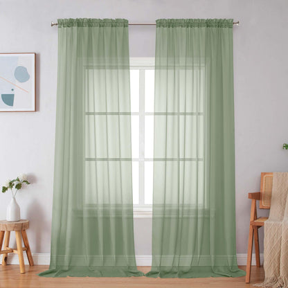 Simplebrand Black Sheer Curtains 84 Inches Long 2 Panels for Living Room