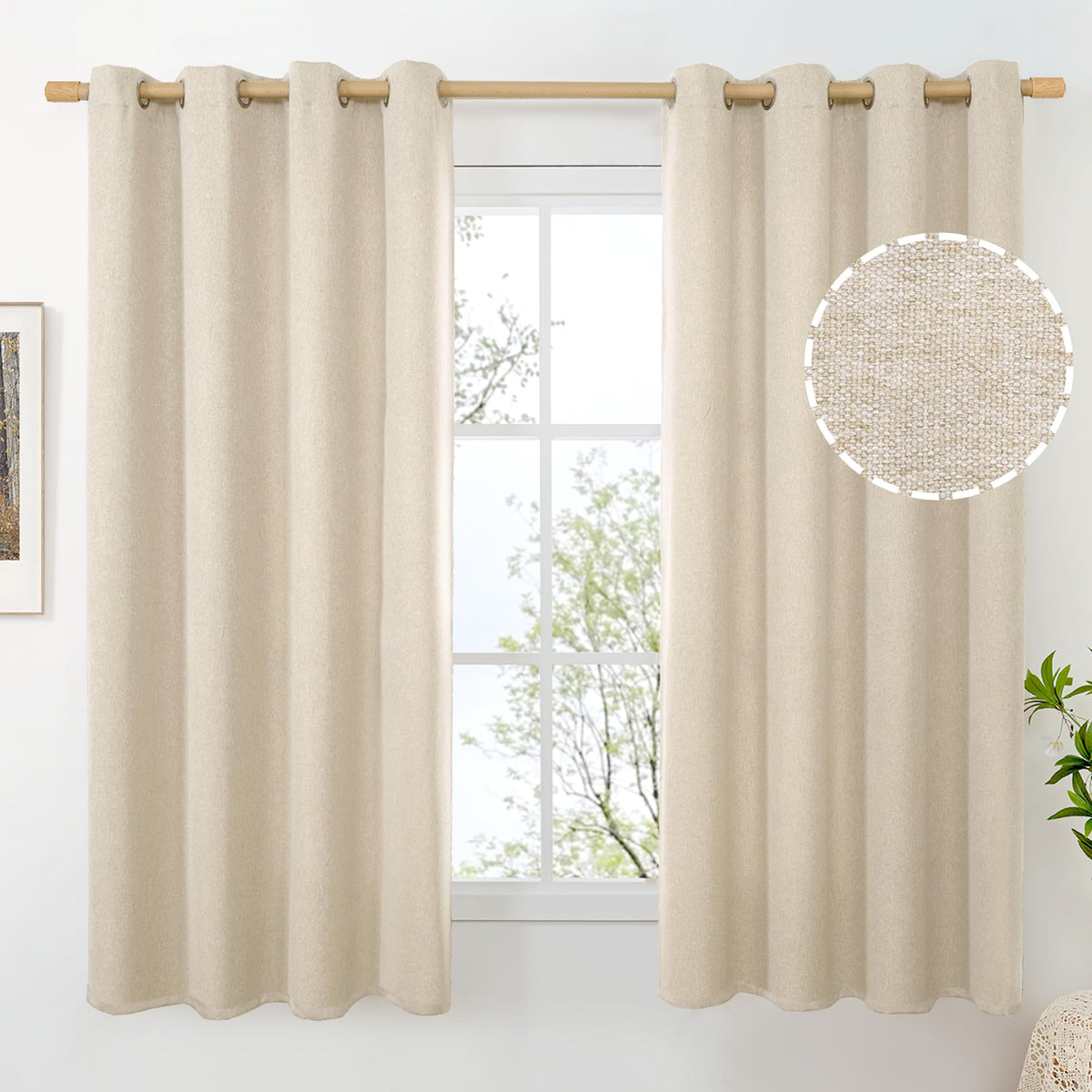 BGment Oatmeal Linen Curtains 84 Inch Length 2 Panels Set for Living Room