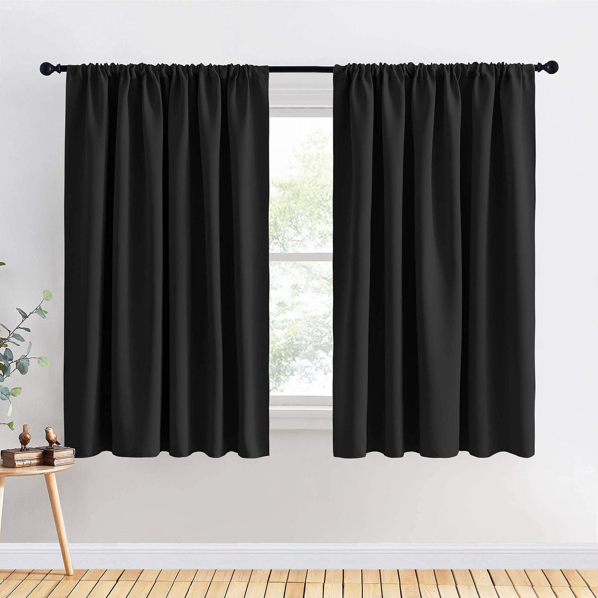 PONY DANCE Black Out Curtains 72 inch Long, Black, 2 Panels
