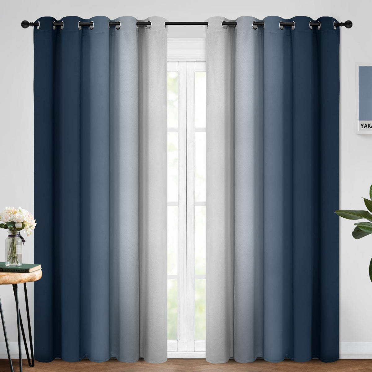 Yakamok Ombre Curtains Blue and Greyish White for Living Room,52Wx84L