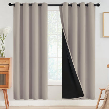 SimpleHome Cream 100% Blackout Curtains Room Darkening Living Room 84 Inch