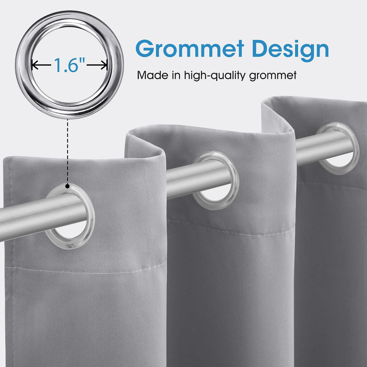 HOMEIDEAS Blackout Curtains for Bedroom 52 X 84 Inch Long 2 Panels Set Light Grey/Gray Room Darkening Curtains/Drapes, Soundproof Thermal Grommet Window Curtains for Living Room