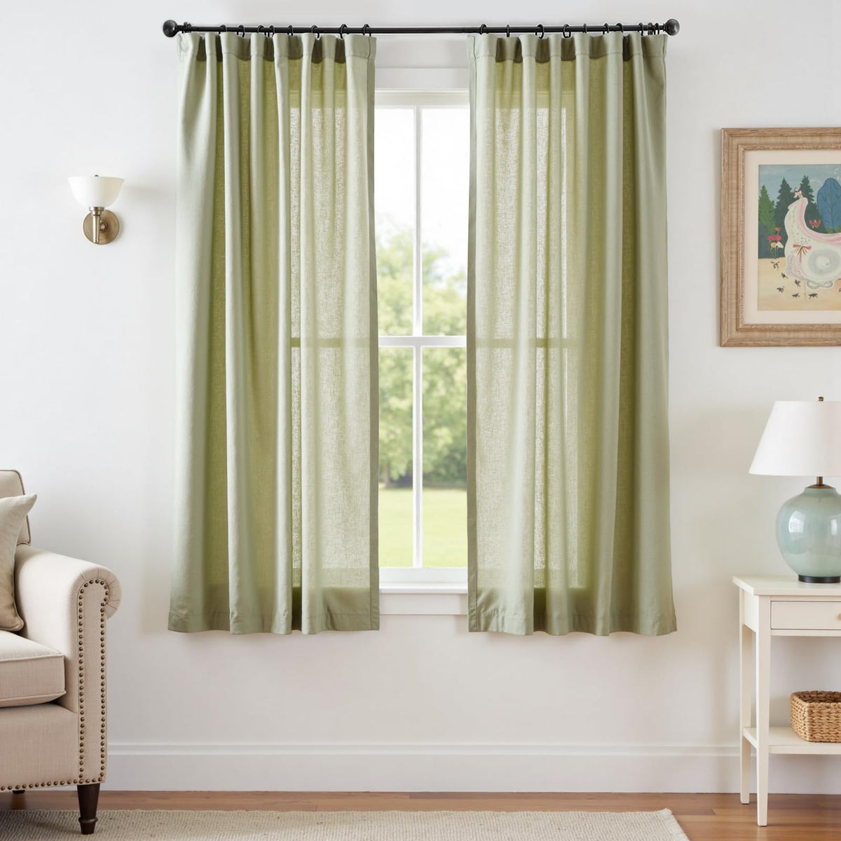 jinchan Linen Curtains Light Filtering Back Tab 50x96 Inch 2 Panels Beige