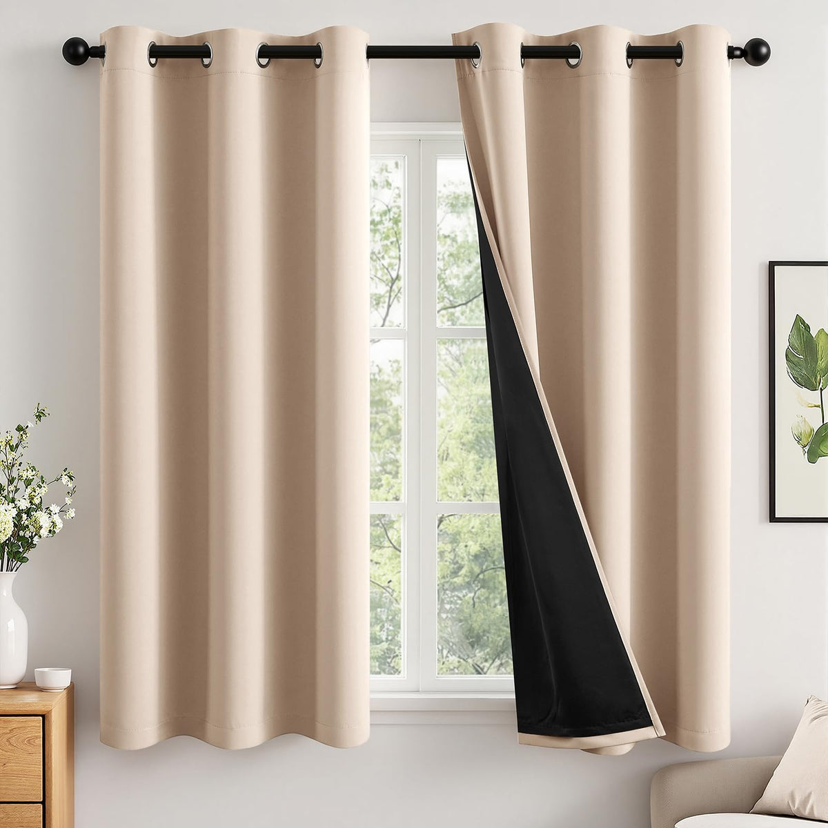 MIULEE Cream 100% Blackout Curtains for Bedroom 40x63 Inch Long