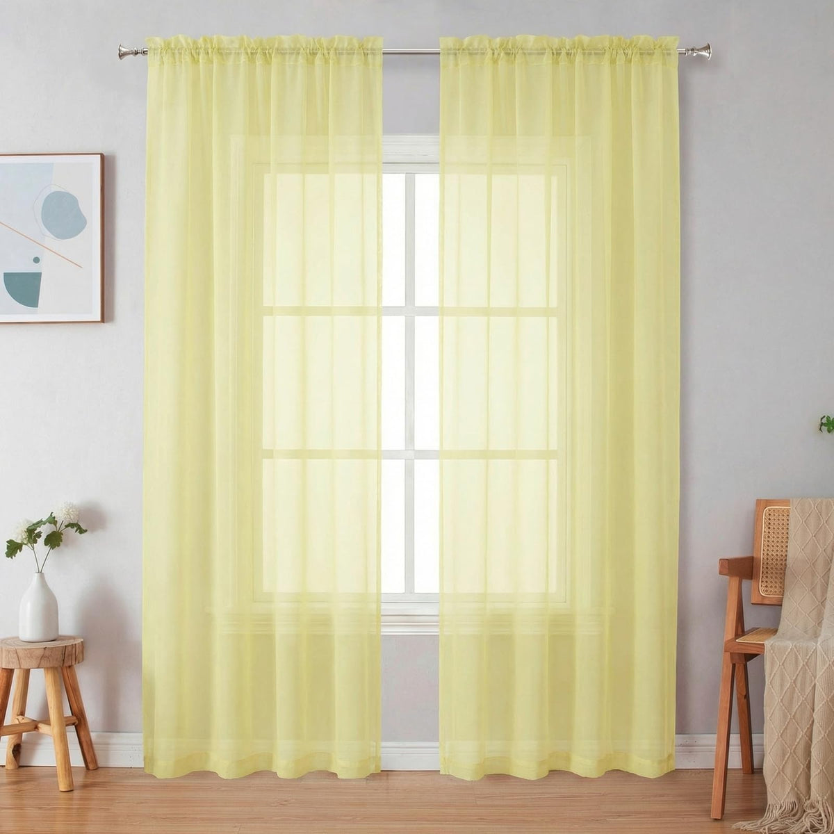 Simplebrand Black Sheer Curtains 84 Inches Long 2 Panels for Living Room