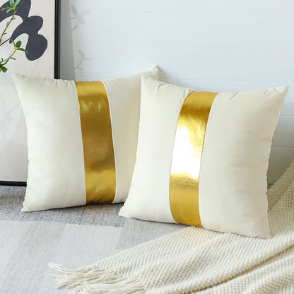 Artscope Black Velvet Throw Pillow Covers with Gold Leather Stitching Luxury Modern Minimalist Square Pillowcase Cushion Covers for Bed Couch Sofa 18x18Inch Set of 2