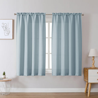 Chyhomenyc White Curtains 45 Inch Length 2 Panels, Faux Linen Textured