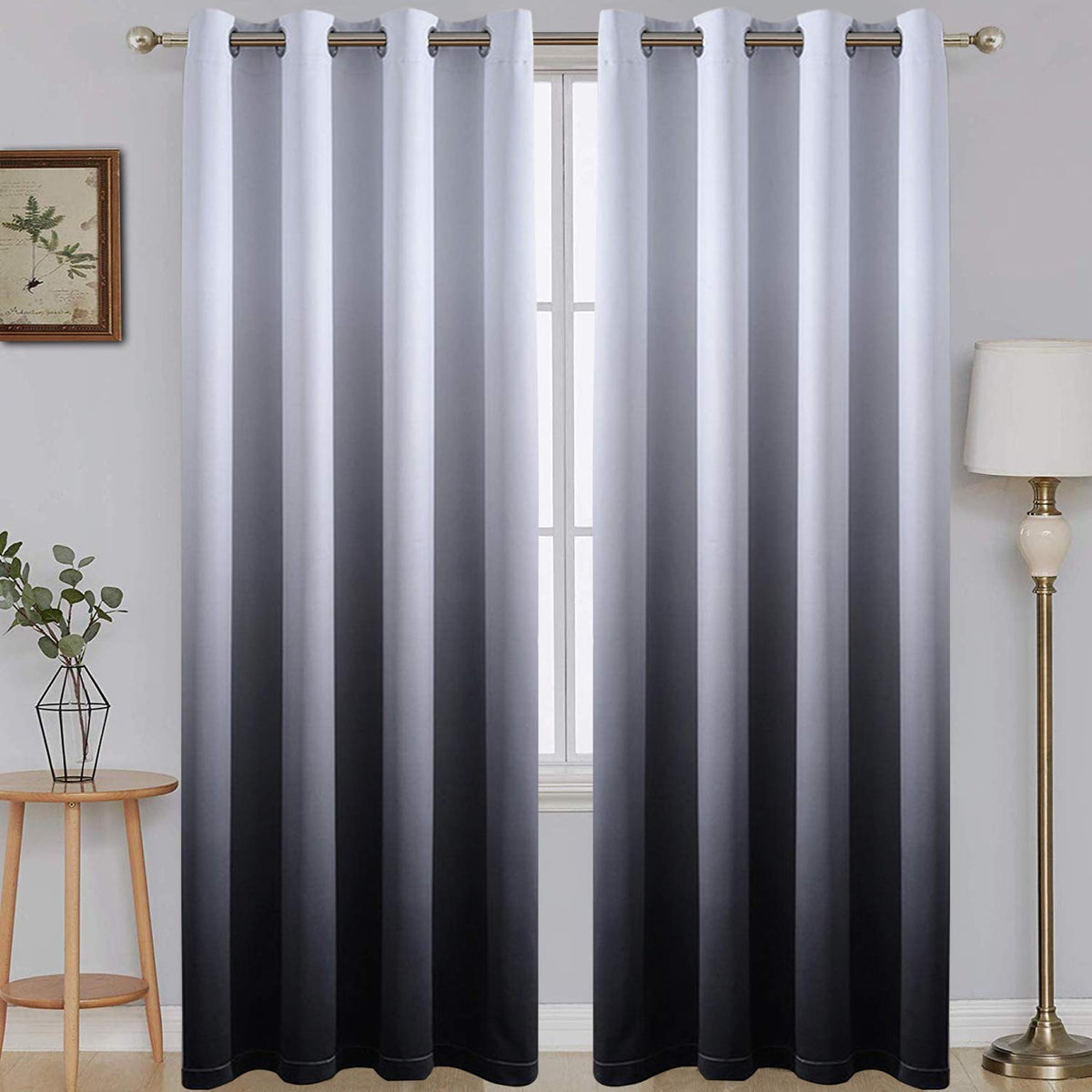 SimpleHome Ombre Black to Grey White Curtains for Living Room 52Wx84L