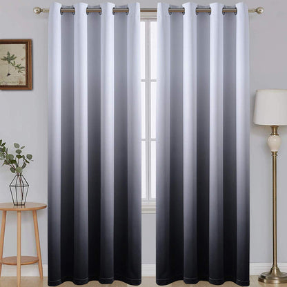 SimpleHome Ombre Black to Grey White Curtains for Living Room 52Wx84L