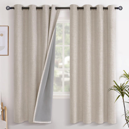 YoungsTex Linen Blackout Curtains 63 Inch Length Bedroom Beige Darkening