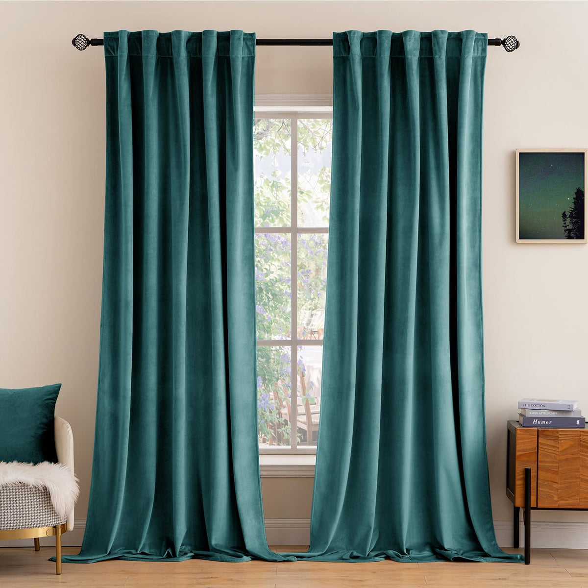 MIULEE Velvet Curtains 52x84 inches 2 Panels Olive Green Blackout Curtains
